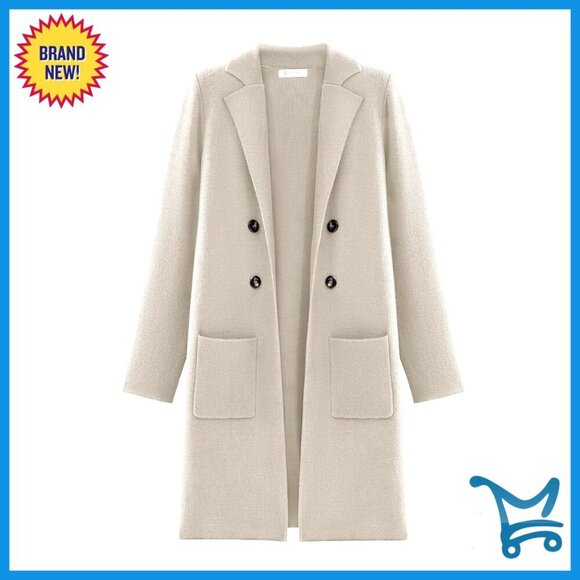 Sweaters - Oversized Cardigan Sweater Elegant Chic Business Casual Open Front Knit Coatigan